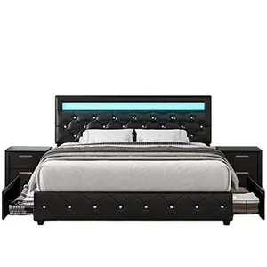 New Modern design king bed frame with led lights Bedroom Furniture