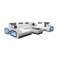 Juego de sofá de cuero LED moderno para sala de estar convertible y multifuncional con altavoz de música USB y para la escuela