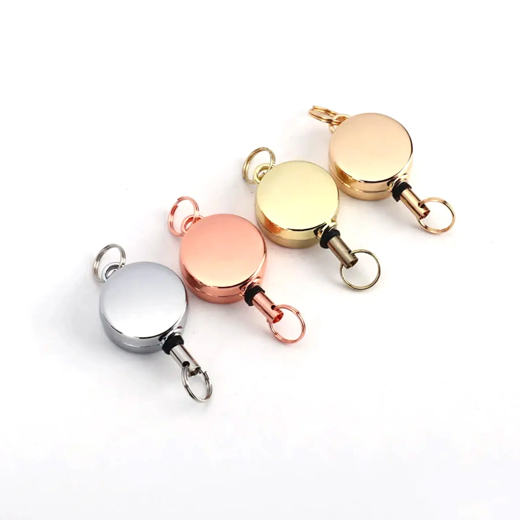 2CM Retractable Badge Holder Bright Gold Electroplated Telescopic Metal Badge Reel Retractable Keychain ID Card Holder