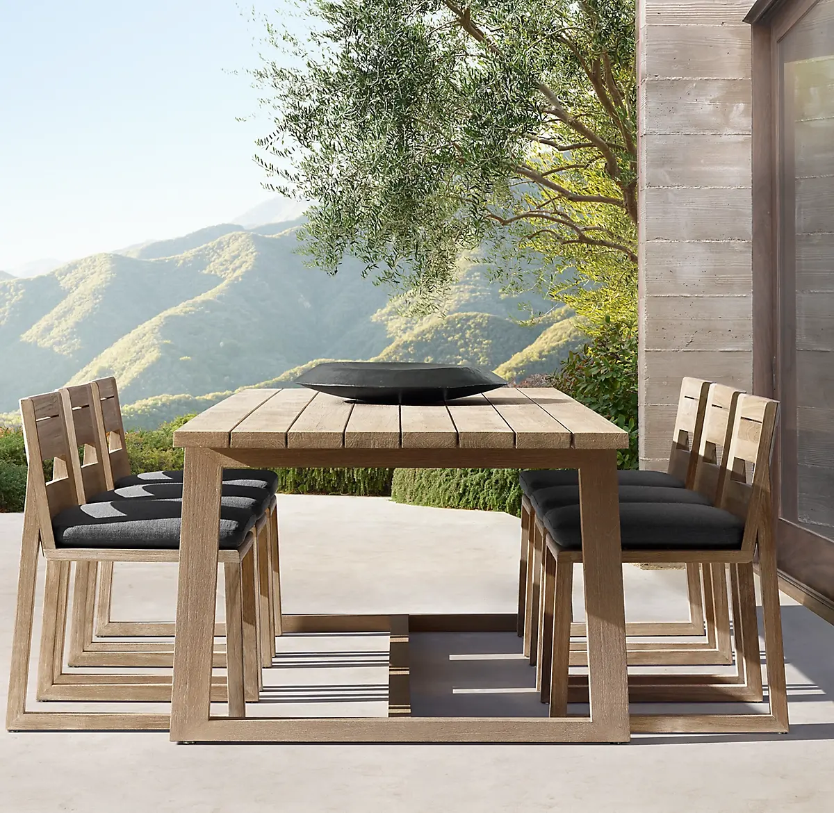 Sassanid屋外用家具高級ガーデンダイニングセットセバスチャンチーク長方形ダイニングテーブル