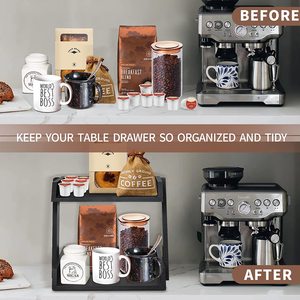 Étagère de comptoir de cuisine à 2 niveaux Support de table pour comptoir en bois Porte-tasse pour tasse à café Accessoires de bar Organisateur de station - Product Image 5