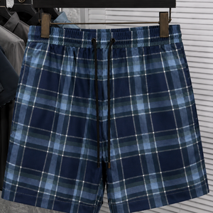 Shorts à carreaux pour hommes, motif personnalisé, vêtements de plage décontractés, mélange de coton, short d'été avec cordon de serrage, logo brodé, OEM ODM - Product Image 2