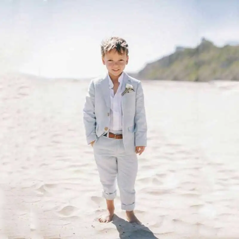 Zomer Strand Bruiloft Blauw Linnen Baby Jongens Pak Kostuum voor Jongens Blazers Jongen Pak Formele Bruiloft Dragen Kinderkleding