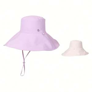 Sombrero de Pescador Reversible de Ala Ancha 100% Algodón Nuevo, Visera de Sol Personalizada para Mujer, para Uso Diario, con Logotipo Metálico, para Pesca y Viajes - Product Image 1