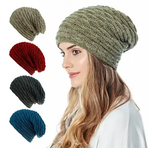 Hot Unisex Multicolor Warme Kabel Gestrickte Slouch fleece Beanie hut