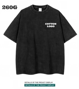 Camiseta de algodón lavado de gran gramaje, estilo oversize, vintage, retro, desgastada, estilo streetwear americano, camiseta lisa personalizable para hombre - Product Image 1