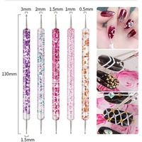 Ensemble de 5 pinceaux à double embout en acrylique avec strass et cristaux pour la décoration de salon, kit d'outils de manucure, peinture au gel UV, stylo à points pour nail art
