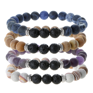 Bracelet en pierre mat naturelle, Sodalite givré, améthyste, zèbre rouge, Serpeggiante, Bracelet diffuseur d'aromathérapie, de roche de lave - Product Image 1
