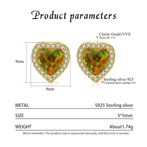 Wholesale Exquisite S925 Sterling Silver Heart Cut <b>Opal</b> CZ Stud <b>Earrings</b> For Women Fashion Jewelry Gift - Product Image 3