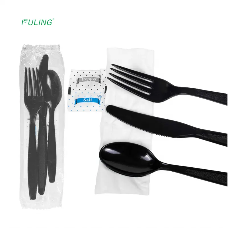 Полистирол черный PS набор ножей соль и перец в упаковке одна пара PS набор ножей, черный посуда с салфетка
