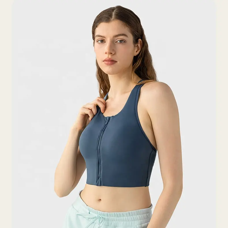 Mới một mảnh Zip-up thể thao vest Crop Top Pad cường độ cao chống sốc chạy thể dục mặc Push-Up Yoga Áo ngực cho phụ nữ