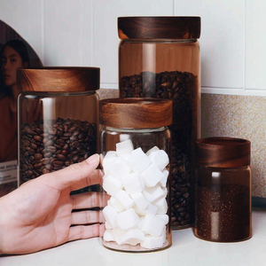 Handige Keuken Droog Voedsel Opslag <span class=keywords><strong>Set</strong></span> Luchtdichte Glazen Pot Met Houten Deksel Oplossing Voor Het Koken Gebruiksvoorwerp Opslag - Product Image 3