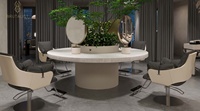 Comptoir de présentation de meubles de salon de coiffure sur mesure avec miroir de barbier et éclairage pour décoration de salon