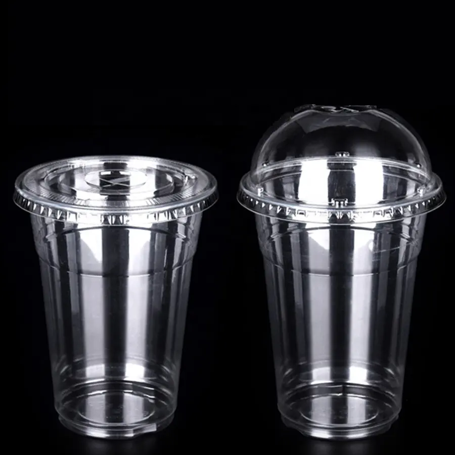 Groothandel Custom Gedrukt Takeaway Verpakking Wegwerp Huisdier/Pla Smoothies Plastic Cup Met Deksels