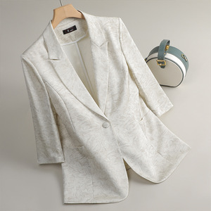 Women's Blazer Black Solid Color Three Quarter Sleeve No Wrinkle Treatment Casual Suit Jacket - Product Image 2