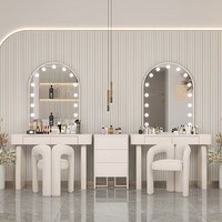Commode de chambre moderne et simple, table de maquillage multifonctionnelle avec miroir éclairé et en bois