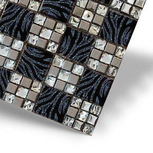 ตกแต่งภายในทันสมัยดีไซน์ใหม่ติดผนังห้องน้ำลายดอกไม้3D สี่เหลี่ยมขอบกระเบื้องโมเสคแก้วเงินสีดำ - Product Image 2