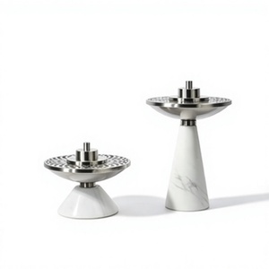 Ensemble de 2 brûleurs d'encens écologiques en marbre de Carrare vert, avec support en acier satiné et grille en maille pour Bakhoor - Product Image 1