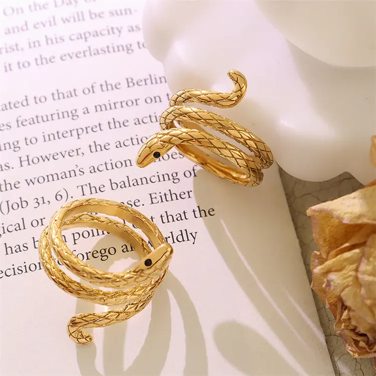 Vintage Roestvrijstalen Natuursteen Kristal Wrap Ringen Dier Open Manchet Gouden Slangenring Sieraden