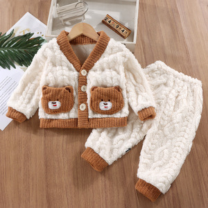 <span class=keywords><strong>Pigiama</strong></span> in pile per ragazze, a maniche lunghe, in flanella, con bottoni, morbido e soffice, set da 2 pezzi per bambini. - Product Image 3
