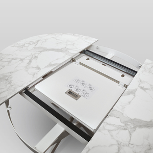 Girasole <b>Extendable</b> Ceramic <b>Table</b> 120-170 Cm White Marble Effect Metal Base Indoor <b>Dining</b> - Product Image 5