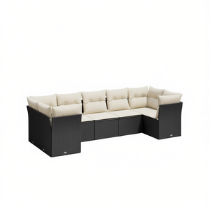 Black <b>Rattan</b> Garden <b>Sofa</b> Set With Cream Cushions 6 Seater Outdoor Furniture Contemporary Design - Product Image 1