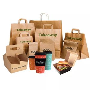 Sac en papier kraft brun personnalisé avec logo, multi-couches, avec poignée, pour l'emballage alimentaire des restaurants, la restauration, les plats à emporter - Product Image 6