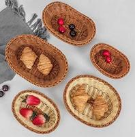 Ensemble de paniers ronds en plastique tressé marron, en polyrotin, lavables, pour fruits et pain, plateau de service empilable, organisateur de table