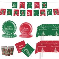 Ensemble de vaisselle de Noël en plastique avec assiettes, tasses, serviettes et couverts