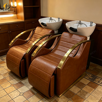 Fauteuil de lavage de luxe à base dorée, réglable manuellement, avec logo couleur personnalisable, pour salon de coiffure