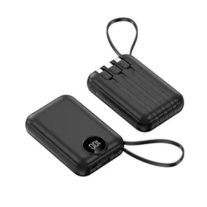 Werbe geschenke Mini 10000mAh Power bank Tragbare Stromquelle Handy-Ladegerät im Taschen format mit 4 Kabeln und Taschenlampe