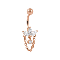 Anneau de nombril en acier inoxydable 316 Superstar, chaîne suspendue en lotus, zircon marquise, piercing de nombril en PVD, bijoux de corps