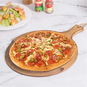 Gıda sınıfı 12 inç akasya ahşap Pizza Peel kürek ve kesme tahtası tek kulplu Pizza aksesuarları