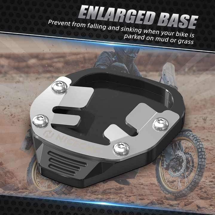 Plaque De Béquille Moto Universelle - Alliage D'Aluminium Anodisé - Support Anti-Enfoncement - Bleu