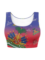 Vente directe usine – Gilet de sport pour femme avec imprimé drapeau haïtien, doux, confortable et léger, idéal pour les événements sportifs et les manifestations de soutien.
