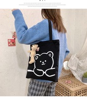 Sac à main en toile de grande capacité de style coréen, sac fourre-tout quotidien mignon avec motif d'ours, sac à bandoulière pour étudiantes