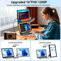 Nouveau N2 2025 amélioré 16 pouces FHD 1200P 360 °   Support rotatif détachable réglable pour écran d'ordinateur portable, extension d'écran pour ordinateur portable 13-17,5 pouces, Plug & Play