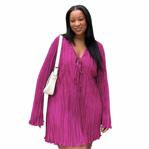 Abito Plus Size Elegante con Effetto Snellente, Gonna con Lacci, Maniche Lunghe e Tinta Unita per Occasioni Formali - Product Image 2
