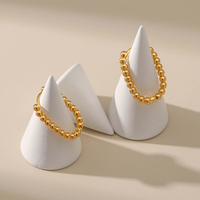 Pendientes de Aro Ovalados con Cuentas Chapados en Oro de 18K para Mujer - Aros Delicados Tipo Huggie, Joyería Minimalista Resistente al Deslustre para Uso Diario