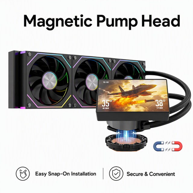 Bearing Copper Aluminum Heatsink 5.5 Inches Magnetic LCD Ips Screen Gaming PC 360mm AIO CPU Liquid Cooler for LGA1851 1700 AM5