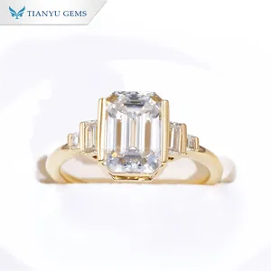 Yadis private custom 14k 18k yellow gold setting def vvs1 emerald cut moissaite diamonds engagement ring for women