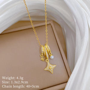 Collar de perlas estrella Aurora XL088 con detalles de cristal, collar de acero inoxidable chapado en oro de 18 quilates, regalo de joyería para mujer esposa - Product Image 2