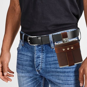 Ikat pinggang kulit kuda gila luar ruangan penutup botol anggur sarung kulit Flask sabuk pegangan gesper - Product Image 6