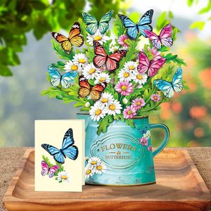 Carte <span class=keywords><strong>3D</strong></span> Pop-Up Bouquet de Fleurs Marguerites Papillons – Enveloppe et Bloc-notes vierges pour la Fête des Mères, Anniversaire, Remise en Guérison, Vœux - Product Image 2