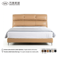 WINMAX Lit Moderne de Luxe en Cuir Véritable et Similicuir, Rembourré, Rafraîchissant et Confortable, Taille King Queen, Cadre en Bois de Pin et Fer