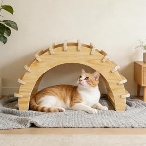 Cueva de Madera Natural para Gatos de Interior - Elegante Casa para Gatos de Madera Maciza, Fácil de Limpiar y Resistente a los Arañazos, Ideal para Gatos Pequeños/Medianos - Product Image 1