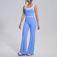 Gebreide kleurblok U-hals tanktop dames yogaset met hoge taille wijde pijpen broek voor buitensport fitness workout