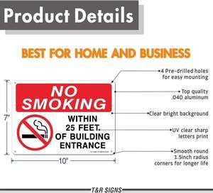 Panneau d'interdiction de fumer haute visibilité à moins de 25 <span class=keywords><strong>pieds</strong></span>, panneau d'avertissement réfléchissant en aluminium pour la sécurité des entrées de bâtiments - Product Image 3