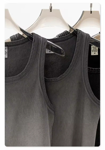 تصميم جديد رائج البيع بالجملة ملابس الشارع المخصصة الوزن الثقيل Gsm أسود رمادي أعلى خزان غسيل حمض أعلى خزان - Product Image 4