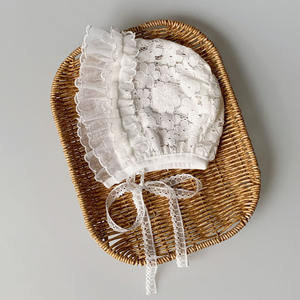 女の赤ちゃんボンネットアイレットレース帽子洗礼ボンネット幼児ワイドサイドビーニーキャップ日焼け防止 M020 - Product Image 3